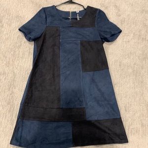 Design Lab by Lord and Taylor Blue and black patchwork Faux suede dress, size M